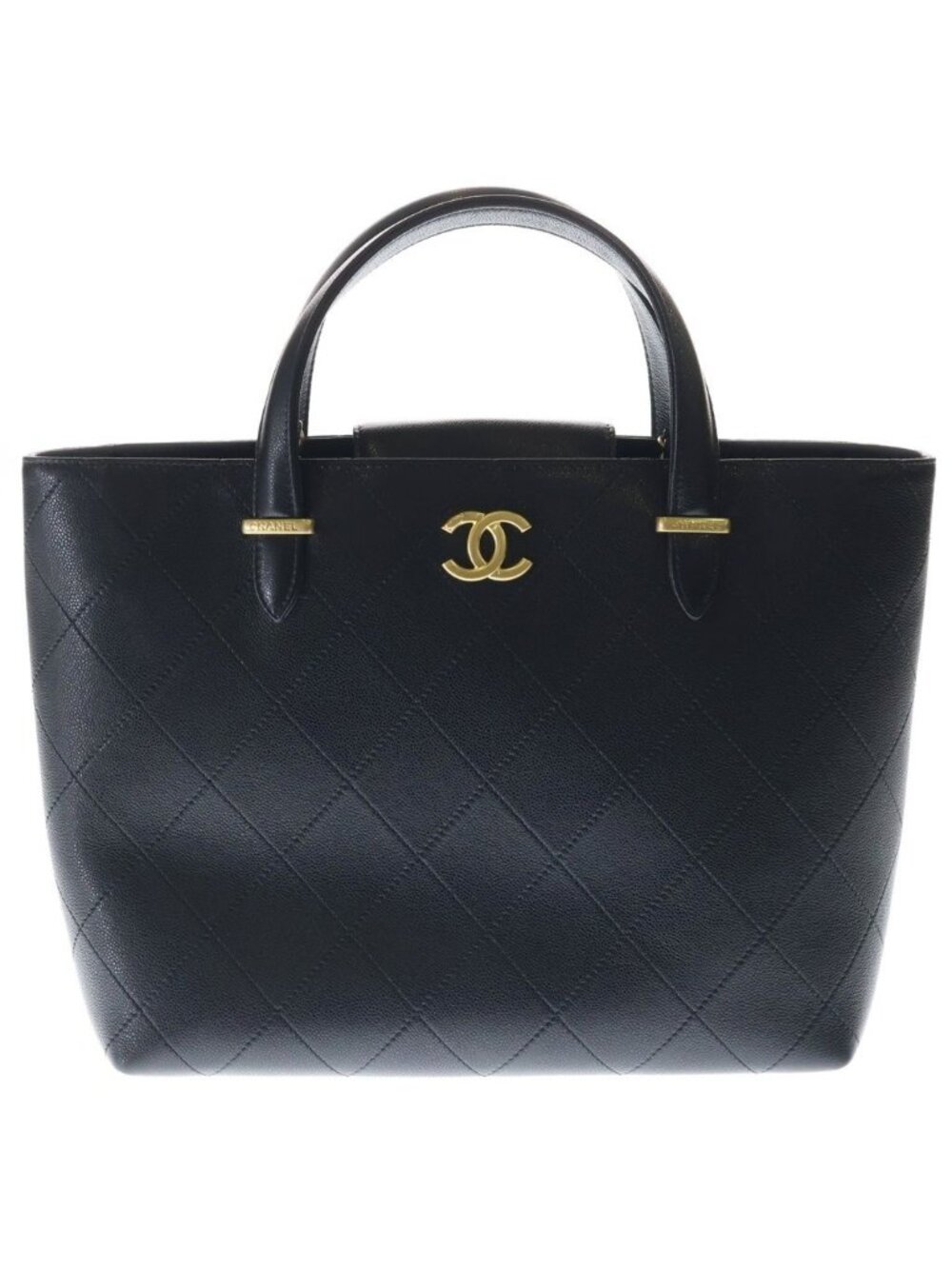 Chanel Quilted Classic Shopping Handbag Tote Shoulder Bag Black Caviar Leather